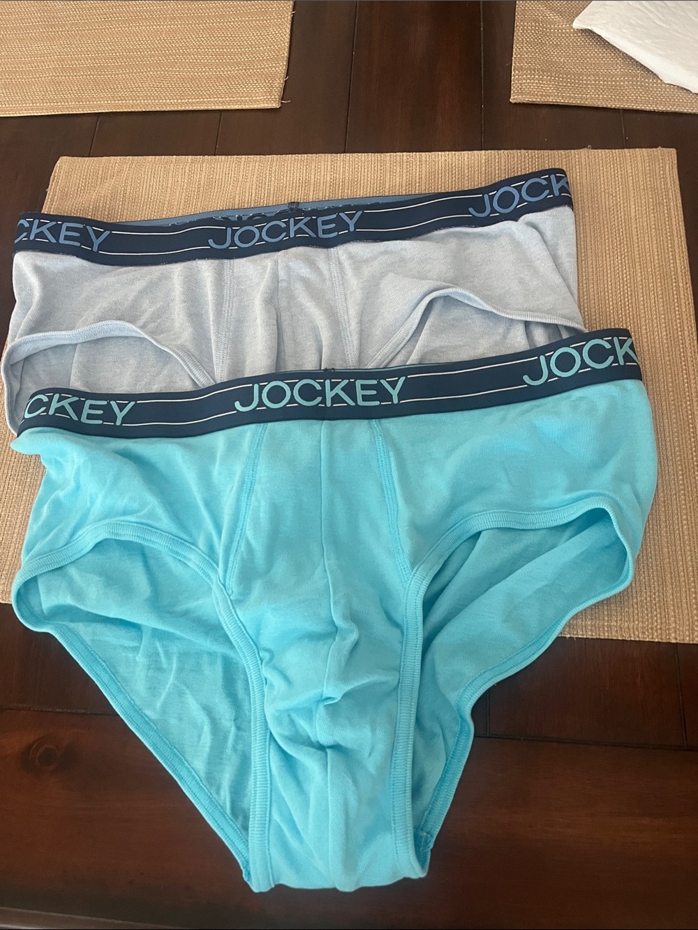 Jockey Men' no fly pouch Briefs Aqua BlueLight Gray (2-Pack)men’s large - Picture 1 of 5